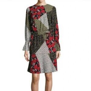 Libby Edelman Long Sleeve Mixed Media Ditzy Floral Patchwork Dress Size Large